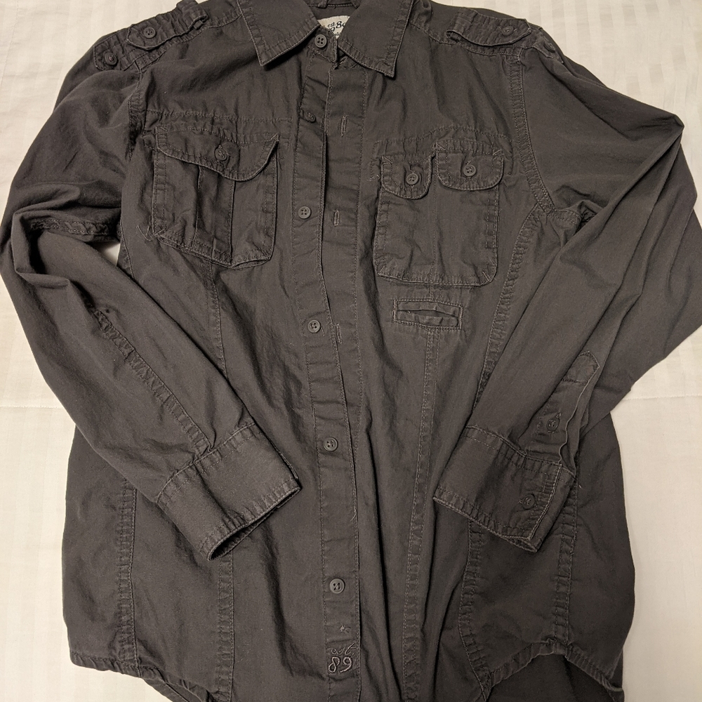 Dark grey long sleeved, nicely detailed boys shirt